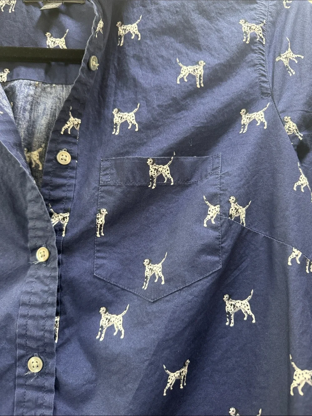 J. Crew Navy Shirt with White Dalmatian Print